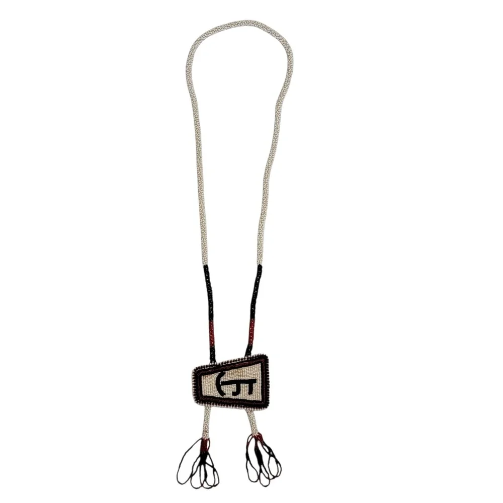VTG‎ 50s Native American Plains Style Beaded Bolo Tie Lazy JT Cattle Brand Rodeo
